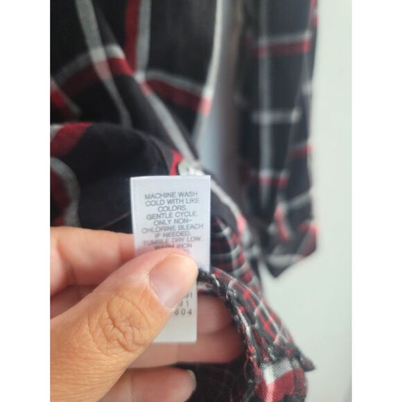 J.Jill  Black Red Plaid 100% Cotton Button Down w/Pockets Tunic Blouse size XL - Picture 10 of 11